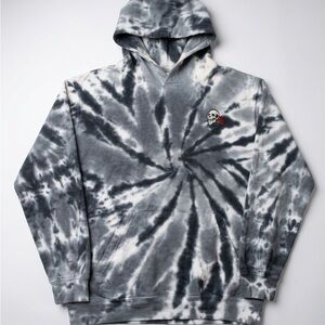 Eighty Eight Black & White Tie-Dye Hoodie with Skull & Red Rose Patch
